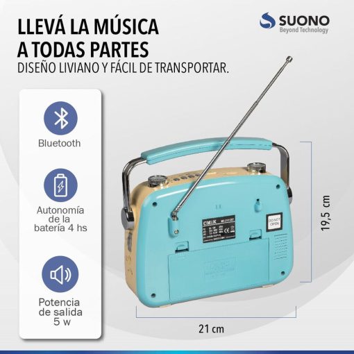 Radio Parlante Bluetooth Vintage  BT Celeste - Suono AYV0253 - Imagen 3