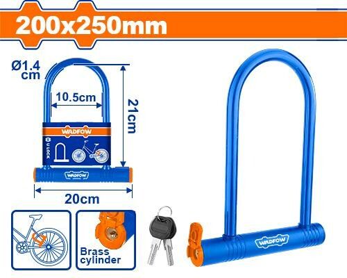 Candado en U para Bicicleta / Moto 200 x 250mm - Wadfow WDFWBK6125 - Imagen 2