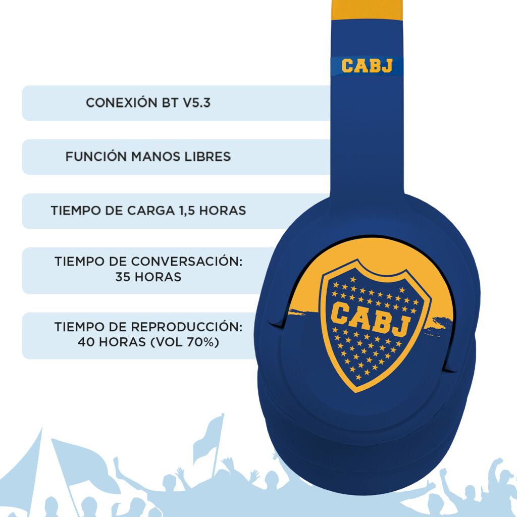 Auriculares Vincha BJHP-0001 Boca Juniors Bluetooth con Voz del Estadio Azul - X-View - Imagen 2