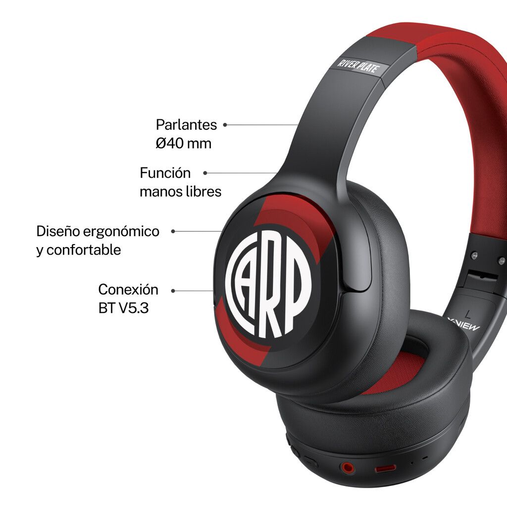 Auriculares Vincha RPHP-0001 River Plate Bluetooth con Voz del Estadio Negro - X-View - Imagen 2