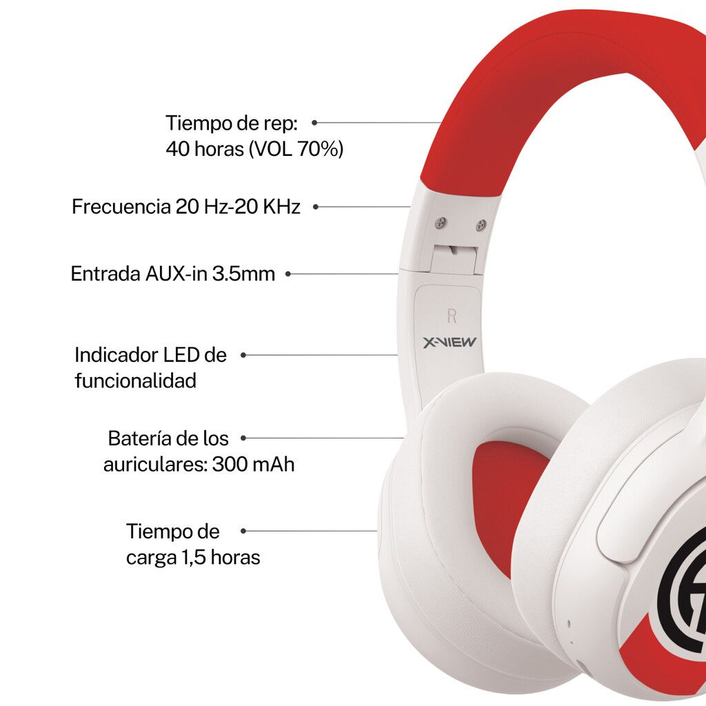 Auriculares Vincha RPHP-0001 River Plate Bluetooth con Voz del Estadio Blanco - X-View - Imagen 2
