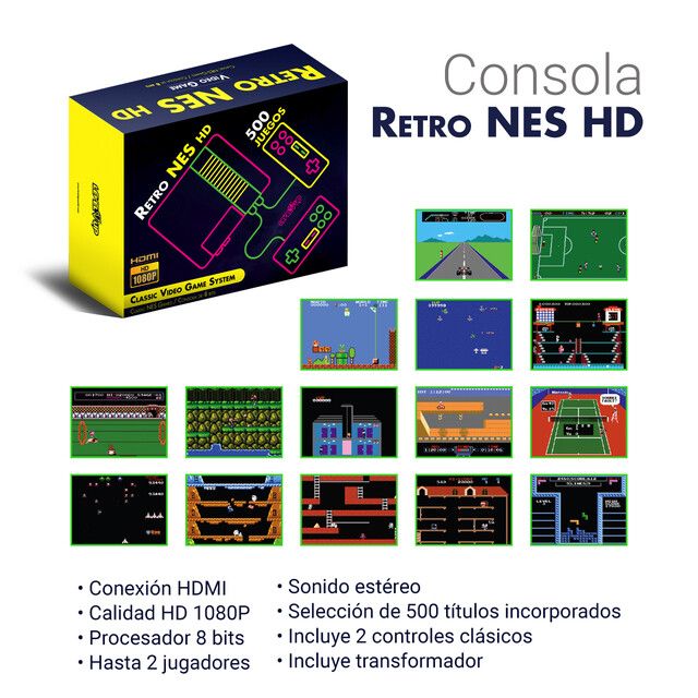 Consola Retro Nes AV-HDMI 500 Juegos Integrados + 2 Joysticks - Level Up 221100043 - Imagen 4