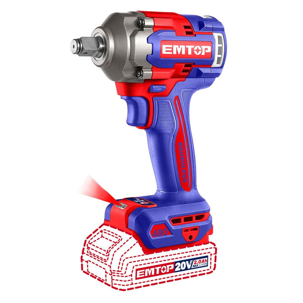 Combo Inalámbrico 20V Taladro de Impacto + Llave de Impacto + Cargador + 2 Baterías - Emtop EMTECKL20275-4 - Imagen 3
