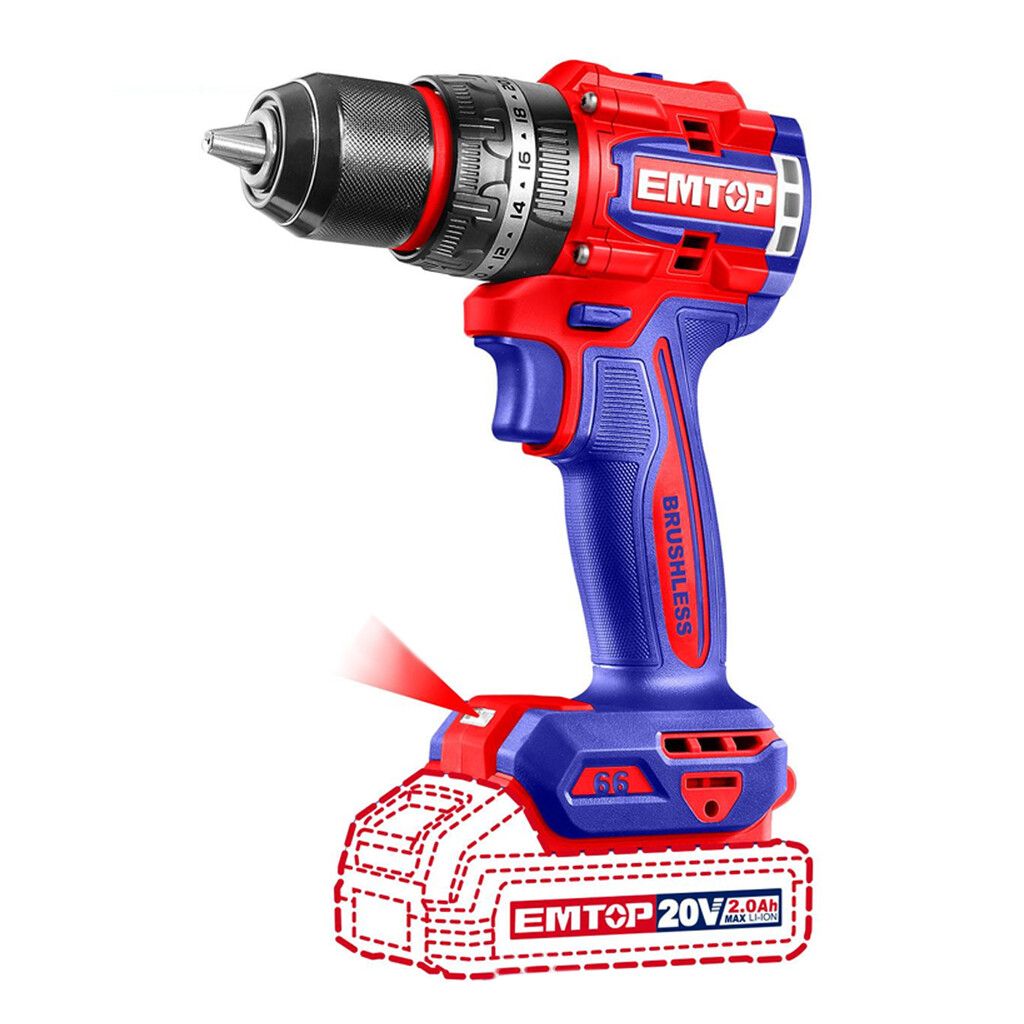 Combo Inalámbrico 20V Taladro de Impacto + Llave de Impacto + Cargador + 2 Baterías - Emtop EMTECKL20275-4 - Imagen 2