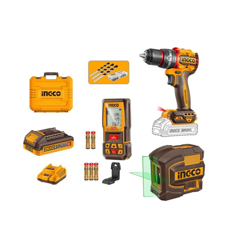 COSLI250511-4 Set Taladro Atornillador Percutor P20S 20V CIDLI207681 + Nivel Laser HLL156601 + Medidor de Distancia HLDD07