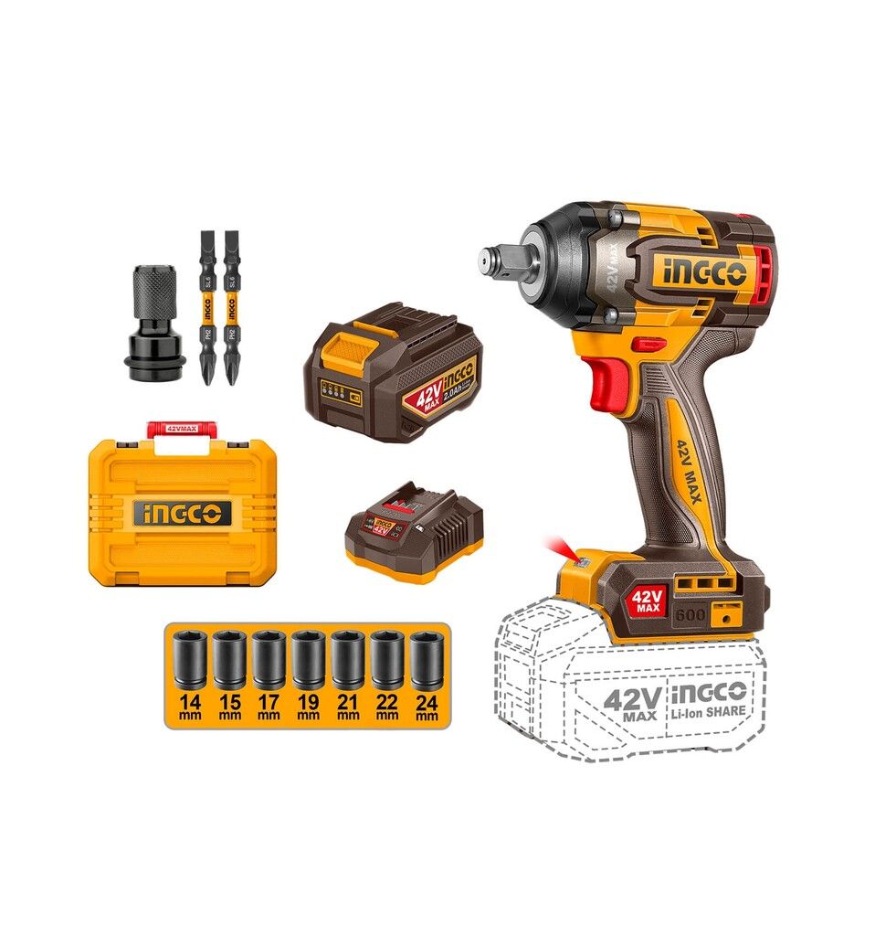 CIWLI42602-4 Llave de Impacto 1/2'' 600NM (42VMAX) 42V Brushless + 2 Baterias 2Ah + 1 Cargador 2 Ah