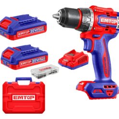 Taladro Inalambrico 20V 66Nm + Cargador (EFCR20200-4) + 2 Baterias 2.0Ah (EBPK20011) + Accesorios + Maletin - Emtop EMTECDL20668-4
