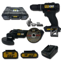 Taladro Percutor Brushless 18V 50NM (DX1010) + Amoladora Angular Brushless 18V (DX3133) + 1 Bateria 2.0Ah + Bateria 4.0Ah + Cargador de 2A + Accesorios + Maletin