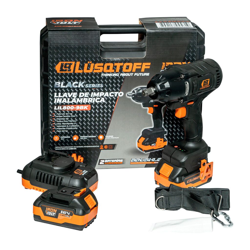 Llave inalambrica de impacto de 1/2'' 750NM - Black Series Iron Volt - Lusqtoff LIL800-9BK